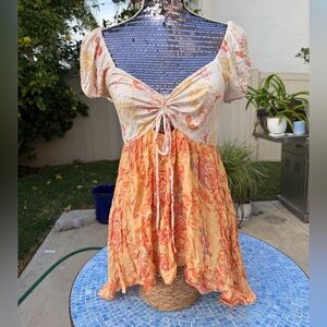 SOLD SOLD Free People Vibrant Orange and Cream Top